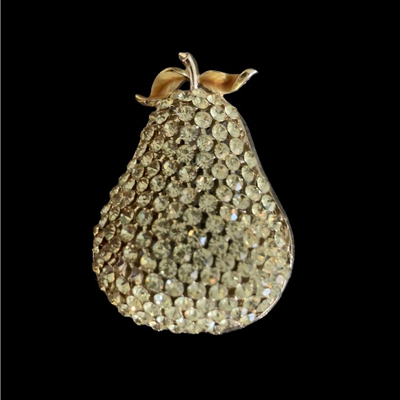 Vintage Yellow tinted Rhinestone Pear 🍐 Brooch Pin - Picture 1 of 2